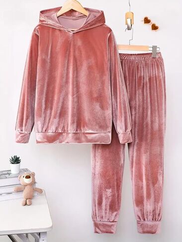 Womens 2 Piece Sweatsuits Set Fall Lounge Pajama Set Velvet Long Sleeve Hoodie Jogging Suit in Saudi Arabia