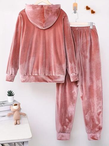 Womens 2 Piece Sweatsuits Set Fall Lounge Pajama Set Velvet Long Sleeve Hoodie Jogging Suit in Saudi Arabia