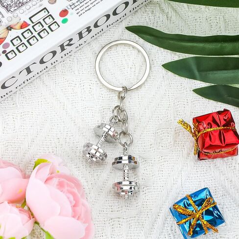 Dumbbell Keychain for Men Fitness Themed Metal Keyring with Dual Weight Charms Dumbbell Keycharms in Saudi Arabia