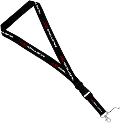 AU-TOMOTIVE GOLD INC. Officially Licensed Lanyard Keychain for Ford Mustang GT (White/Red on Black) in Saudi Arabia