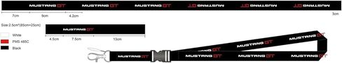AU-TOMOTIVE GOLD INC. Officially Licensed Lanyard Keychain for Ford Mustang GT (White/Red on Black) in Saudi Arabia