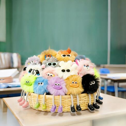 24 Pack Premium Plush Keychains with Dangling Legs, High-Density Faux Fur Desk Buddy Bag Charm, Zinc Alloy Keyring, Classroom Prizes Birthday Party Favors Easter Basket Stuffers in Saudi Arabia