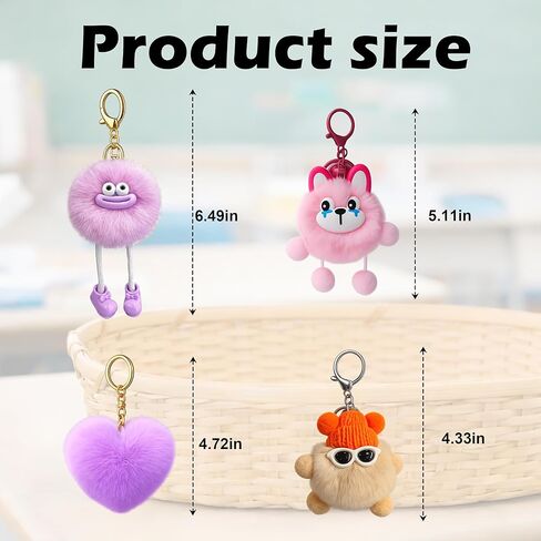 24 Pack Premium Plush Keychains with Dangling Legs, High-Density Faux Fur Desk Buddy Bag Charm, Zinc Alloy Keyring, Classroom Prizes Birthday Party Favors Easter Basket Stuffers in Saudi Arabia