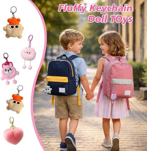 24 Pack Premium Plush Keychains with Dangling Legs, High-Density Faux Fur Desk Buddy Bag Charm, Zinc Alloy Keyring, Classroom Prizes Birthday Party Favors Easter Basket Stuffers in Saudi Arabia