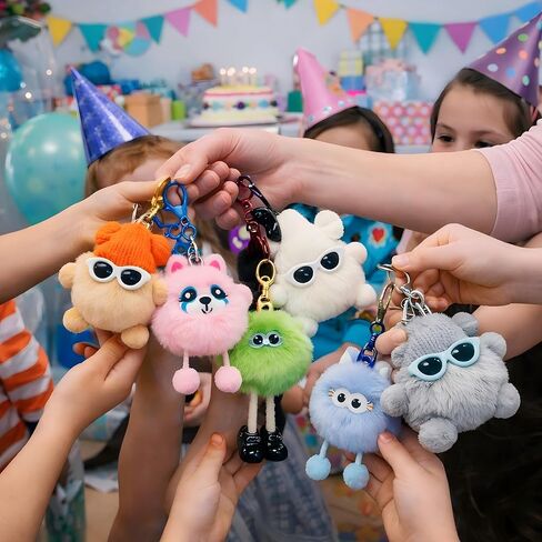 24 Pack Premium Plush Keychains with Dangling Legs, High-Density Faux Fur Desk Buddy Bag Charm, Zinc Alloy Keyring, Classroom Prizes Birthday Party Favors Easter Basket Stuffers in Saudi Arabia