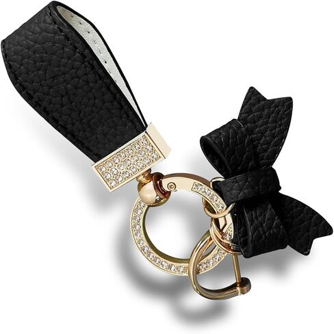 Leather Bowknot Keychain, Bling Crystal Rhinestone Car Key Ornament, Zinc Alloy Stylish Golden key Rings for Wallet Backpack Bag Charm, Universal for Women Girl (Red) in Kuwait