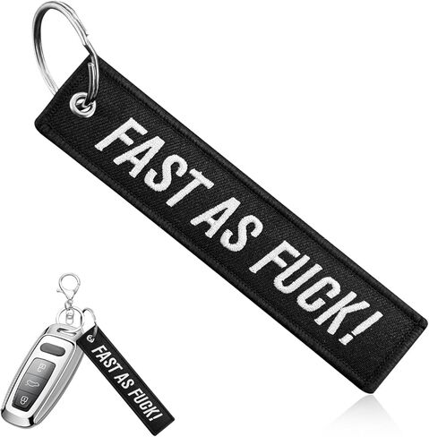 Personalized Keychain, Double-Sided Funny Text Embroidery Car Key Tag, Customized Key Chain for ATV UTV Scooter (FAST AS FUCK) in Kuwait