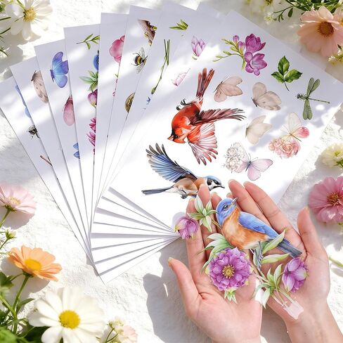 Sucrain Spring Window Cling Sticker,9 Sheets Tulip Butterfly Flower Hummingbirds Window Decal Reusable Double-Sided Window Decor for Home, Office, Glass Display or Classroom in Saudi Arabia