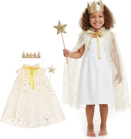 3PCS Princess Tulle Cape Costume Fairy Set with Glitter Tiara Crown Headband and Star Magic Wand in Saudi Arabia