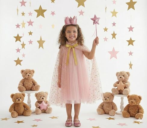 3PCS Princess Tulle Cape Costume Fairy Set with Glitter Tiara Crown Headband and Star Magic Wand in Saudi Arabia