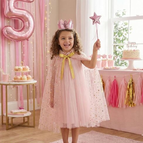 3PCS Princess Tulle Cape Costume Fairy Set with Glitter Tiara Crown Headband and Star Magic Wand in Saudi Arabia