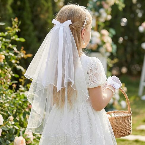 hoyuwak 7 Pcs First Communion Veil Set 1st Communion Wreath Veil Earring Necklace Bracelet Socks Gloves Accessories for Girl Wedding White in Saudi Arabia