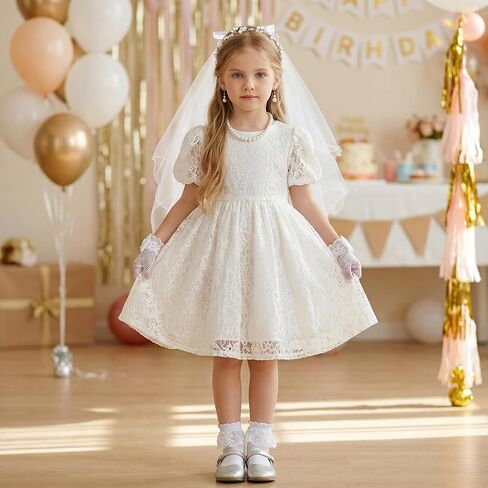 hoyuwak 7 Pcs First Communion Veil Set 1st Communion Wreath Veil Earring Necklace Bracelet Socks Gloves Accessories for Girl Wedding White in Saudi Arabia