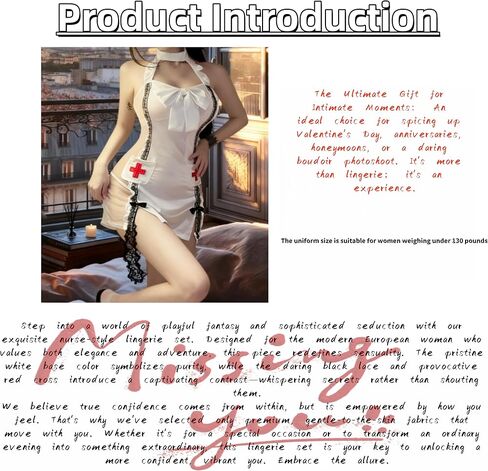 ​Elegant Nurse Roleplay Lingerie Set - White Lace Trimmed Chemise with Red Cross Detail & Thigh High Split in Saudi Arabia