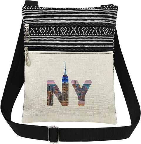 NY Skyline in Letters Print Crossbody Bag Empire State Building Adjustable Strap Messenger Bag for Urban Lifestyle Lovers New York City Themed Gift for Birthday Christmas in Saudi Arabia