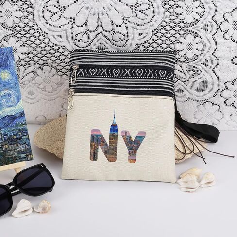 NY Skyline in Letters Print Crossbody Bag Empire State Building Adjustable Strap Messenger Bag for Urban Lifestyle Lovers New York City Themed Gift for Birthday Christmas in Saudi Arabia