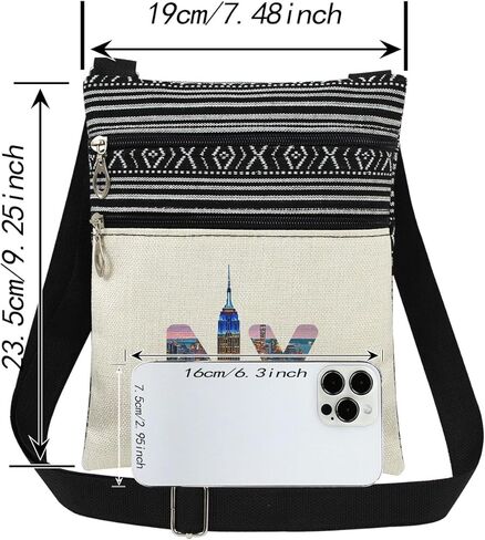 NY Skyline in Letters Print Crossbody Bag Empire State Building Adjustable Strap Messenger Bag for Urban Lifestyle Lovers New York City Themed Gift for Birthday Christmas in Saudi Arabia