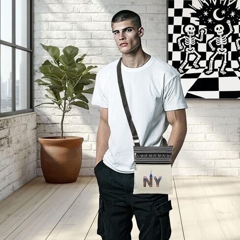 NY Skyline in Letters Print Crossbody Bag Empire State Building Adjustable Strap Messenger Bag for Urban Lifestyle Lovers New York City Themed Gift for Birthday Christmas in Saudi Arabia
