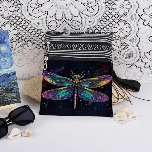 Dragonfly Crossbody Bag Starry Night Sky Dragonfly Messenger Bag Adjustable Strap Purse for Adults Unique Gift for Her Nature Lovers Birthday Present for Friend in Saudi Arabia