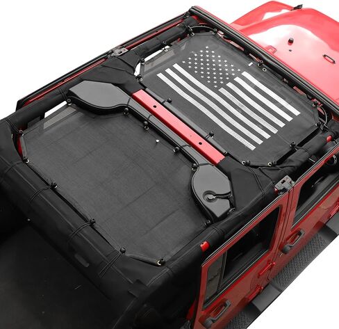 JeCar Mesh Sunshade Cover Front & Rear Sun Shade UV Protection Bikini Sun Screen Exterior Accessories Compatible with Jeep Wrangler 4-Door JKU 2007-2018, American Flag, 2 Pieces in Saudi Arabia