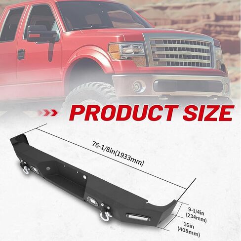 مجموعة المصد الخلفي HECASA متوافقة مع 2004-2008 Ford F-150 مسحوق فولاذي مطلي باللون الأسود مع ضوء LED، حلقة على شكل حرف D، لوحة ترخيص، فتحة تثبيت المستشعر، ثلاث قطع (عبوتان) in Saudi Arabia