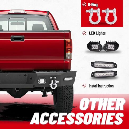 مجموعة المصد الخلفي HECASA متوافقة مع 2004-2008 Ford F-150 مسحوق فولاذي مطلي باللون الأسود مع ضوء LED، حلقة على شكل حرف D، لوحة ترخيص، فتحة تثبيت المستشعر، ثلاث قطع (عبوتان) in Saudi Arabia