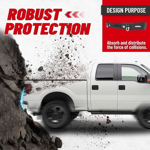 مجموعة المصد الخلفي HECASA متوافقة مع 2004-2008 Ford F-150 مسحوق فولاذي مطلي باللون الأسود مع ضوء LED، حلقة على شكل حرف D، لوحة ترخيص، فتحة تثبيت المستشعر، ثلاث قطع (عبوتان) in Saudi Arabia