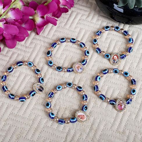 SATVIK 5 Pc Evil Eye Jai Guruji Beads Bracelet Handmade Bracelets Jai Chhatarpur Guruji Blessing Positive Vibes Shukrana Satsang Jai Guru Ji Maharaj Wrist Band Bulk Return Gifts in Saudi Arabia