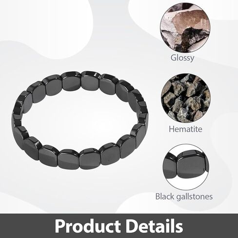 سوار الهيماتيت للرجال، سوار الهيماتيت الأسود، أنيق ومتين، قابل للتعديل من أجل الراحة، مجوهرات من الحجر الطبيعي in Kuwait