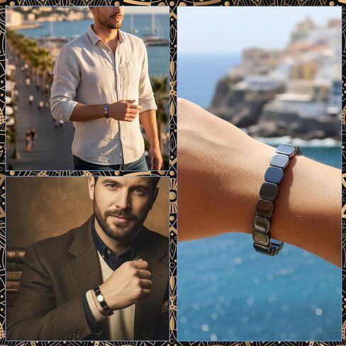 سوار الهيماتيت للرجال، سوار الهيماتيت الأسود، أنيق ومتين، قابل للتعديل من أجل الراحة، مجوهرات من الحجر الطبيعي in Kuwait