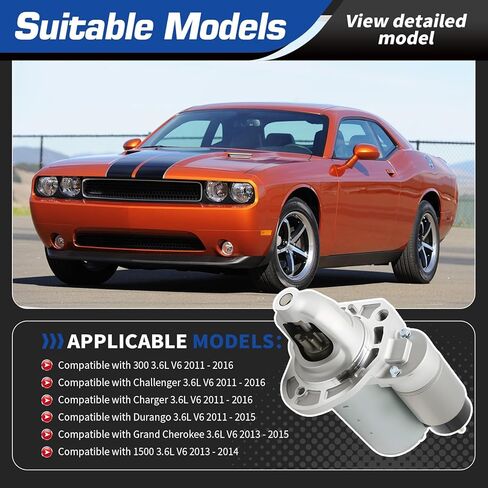 19185 Starter Motor Compatible with 300 Challenger Charger Durango 2011-2016, Compatible with Grand Cherokee 2013-2015 3.6L v6 428000-7210 04801852AB RL801852AB in Kuwait