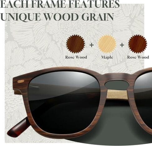 SUNGAIT Vintage Wood Sunglasses for Men Square Polarized UV400 Walnut Ebony Rose Wood in Saudi Arabia