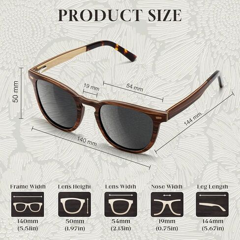 SUNGAIT Vintage Wood Sunglasses for Men Square Polarized UV400 Walnut Ebony Rose Wood in Saudi Arabia