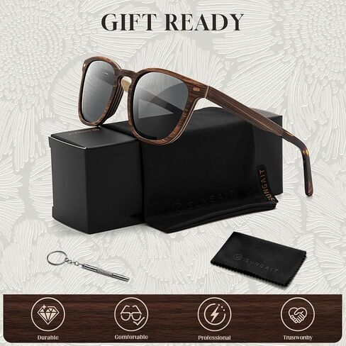 SUNGAIT Vintage Wood Sunglasses for Men Square Polarized UV400 Walnut Ebony Rose Wood in Saudi Arabia