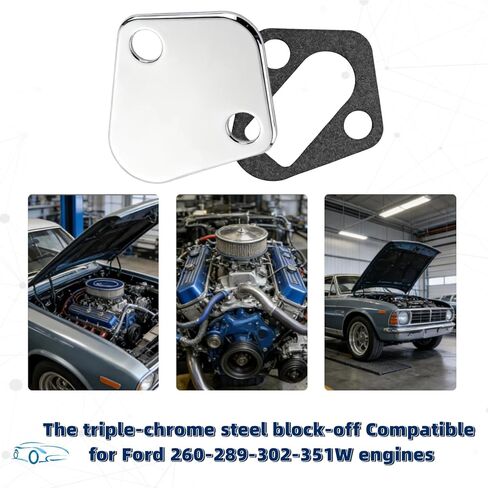 مجموعة قطع مضخة المياه المتوافقة مع FORD 260 289 302 351W 2058، لوحة تجاوز سائل التبريد الفولاذية المصنوعة من الكروم in Kuwait