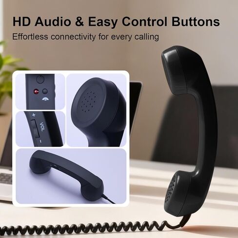 سماعة هاتف ريترو، سماعة هاتف ريترو للهاتف، هاتف سلكي من النوع سي ريترو، جهاز استقبال بمقبض أرضي لمؤتمرات الفيديو المحمولة الخلوية (أسود) in Kuwait
