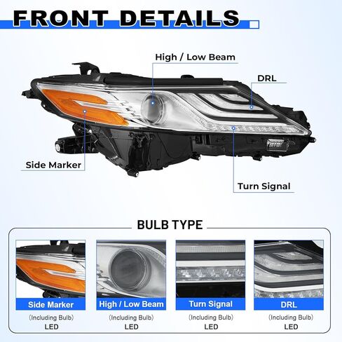 JFN LED Headlight Compatible with 2018 2019 2020 2021 2022 2023 2024 Toyota Camry XLE/XSE (Passenger Side(Right)) in Kuwait