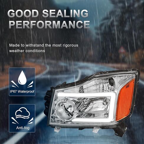 Pair Clear Headlights Assembly Compatible for 2004-2015 Nissan Titan Halogen with LED DRL/Dynamic Amber Signal/Chrome Housing/Amber Reflector Front Lamps Driver and Passenger Side in Saudi Arabia