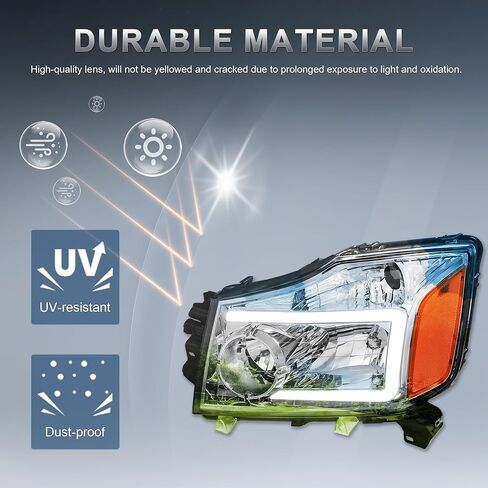 Pair Clear Headlights Assembly Compatible for 2004-2015 Nissan Titan Halogen with LED DRL/Dynamic Amber Signal/Chrome Housing/Amber Reflector Front Lamps Driver and Passenger Side in Saudi Arabia