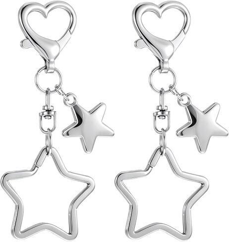 Thinp 2 Pcs Silver Star Charm, Cute Star Keychain with Heart Clasp Aesthetic Y2k Key Chain Accessories Stainless Steel Purse Charms Kawaii Decor for Keys Handbags Backpack Women Girls Gifts in Saudi Arabia