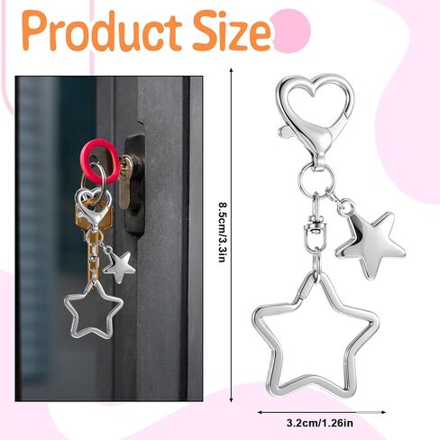 Thinp 2 Pcs Silver Star Charm, Cute Star Keychain with Heart Clasp Aesthetic Y2k Key Chain Accessories Stainless Steel Purse Charms Kawaii Decor for Keys Handbags Backpack Women Girls Gifts in Saudi Arabia
