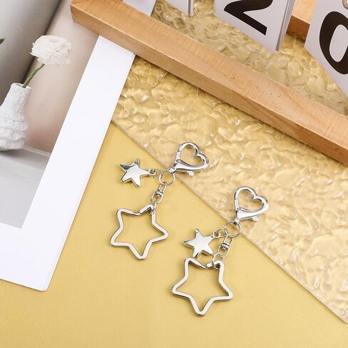 Thinp 2 Pcs Silver Star Charm, Cute Star Keychain with Heart Clasp Aesthetic Y2k Key Chain Accessories Stainless Steel Purse Charms Kawaii Decor for Keys Handbags Backpack Women Girls Gifts in Saudi Arabia