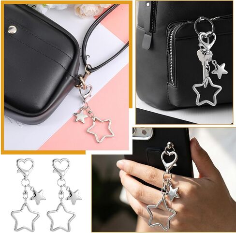 Thinp 2 Pcs Silver Star Charm, Cute Star Keychain with Heart Clasp Aesthetic Y2k Key Chain Accessories Stainless Steel Purse Charms Kawaii Decor for Keys Handbags Backpack Women Girls Gifts in Saudi Arabia