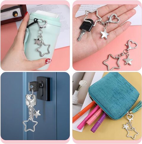 Thinp 2 Pcs Silver Star Charm, Cute Star Keychain with Heart Clasp Aesthetic Y2k Key Chain Accessories Stainless Steel Purse Charms Kawaii Decor for Keys Handbags Backpack Women Girls Gifts in Saudi Arabia