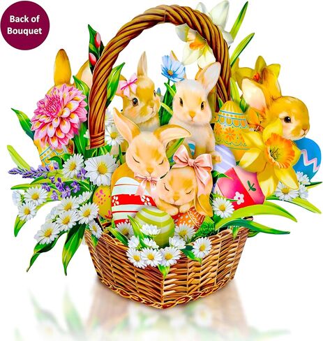 Happy Easter Pop Up Card, 16 Inches Real Size Display 3D Greeting Card, Easter Basket with Bunny, Egg, Paper Flower Bouquet, Decorative Gift for Women, Includes Envelope & Message Card in Saudi Arabia