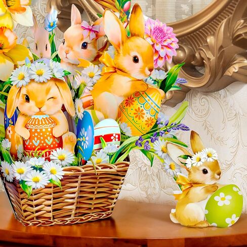 Happy Easter Pop Up Card, 16 Inches Real Size Display 3D Greeting Card, Easter Basket with Bunny, Egg, Paper Flower Bouquet, Decorative Gift for Women, Includes Envelope & Message Card in Saudi Arabia