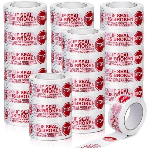 10 Rolls Security Tape 2 Inch x 110 Yards x 2 Mil Stop Sign Sealing Tape Pre Printed If Seal is Broken Check Contents Before Accepting Tamper Proof Tape Heavy Duty Packing Tape for Moving in Saudi Arabia