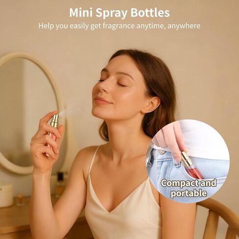 Lnrueg 100 Pcs 5 ml Mini Spray Bottles - 0.17 oz Refillable Glass Perfume Bottles, Portable Travel Sample Containers with Caps, Fine Mist Atomizers with 4 Funnels and 4 Dispensers, Gold in Saudi Arabia