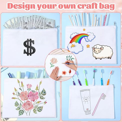 Tobeelec 30 Pcs Canvas Zipper Pouch, 12x9'' Large Canvas Cosmetic Pouch With Zipper, White Makeup Bags Plain for Women, Blank Bag Organizer Purse for Travel, Toiletry, DIY Crafts in Saudi Arabia