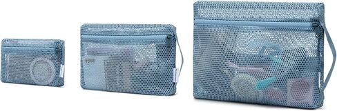 NOL Natural Organic Lifestyle 3-Pack Mesh Travel Toiletry Bags - Clear Zipper Travel Organizer, Airport Carry-On Compliant Reusable Cosmetic Makeup Bag for Women & Men (Cream) in Kuwait